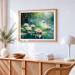 Enchanted water lily pond paint by numbers artwork displayed on wall as home decor