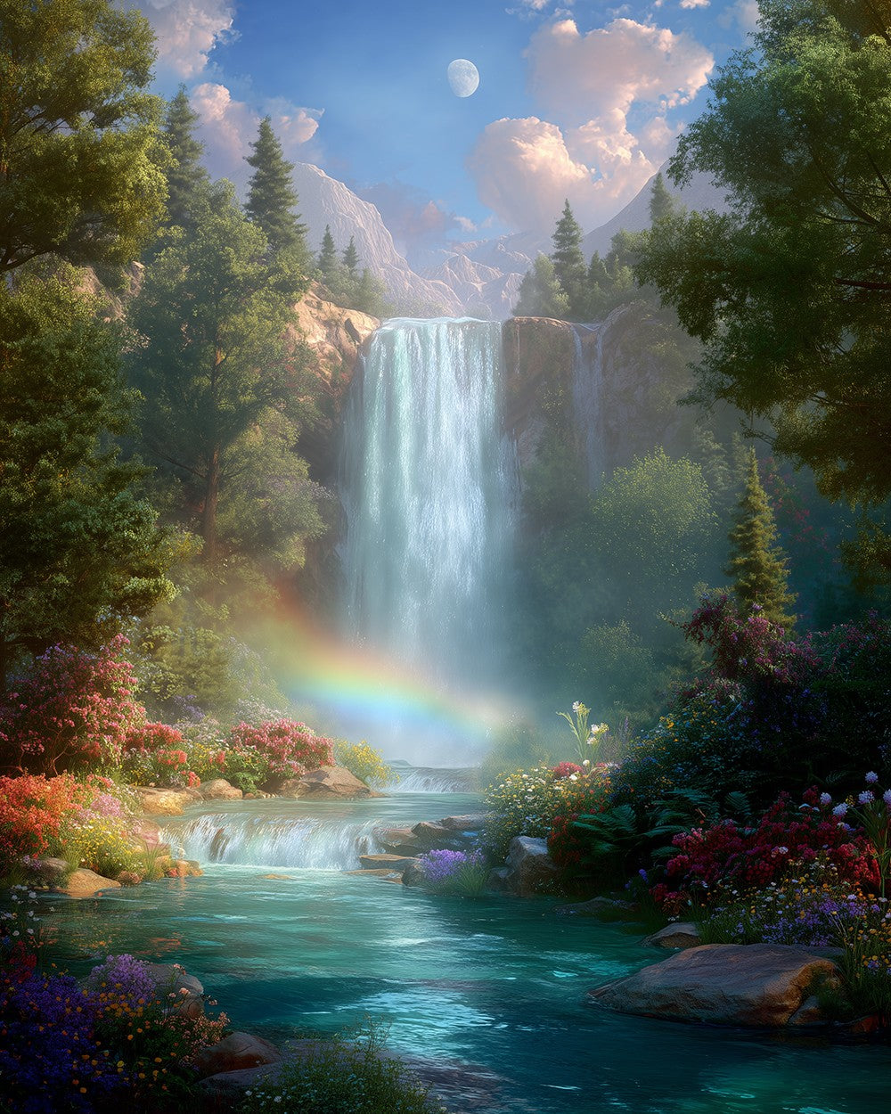 Enchanted waterfall and rainbow cross stitch kit for beginners