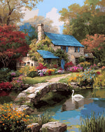English country cottage and swan cross stitch kit for beginners