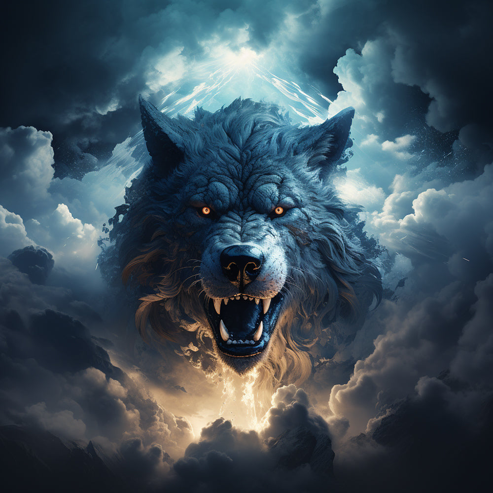 Epic roaring wolf in the clouds cross stitch kit for beginners
