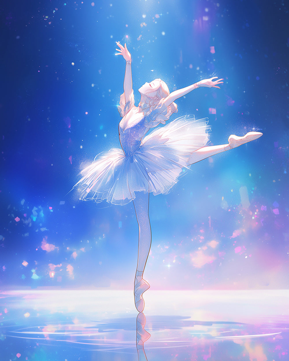 Ethereal ballerina in blue light cross stitch kit for beginners