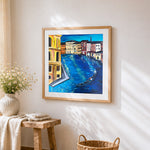 Evening glow on the grand canal cross stitch artwork displayed on wall as home decor