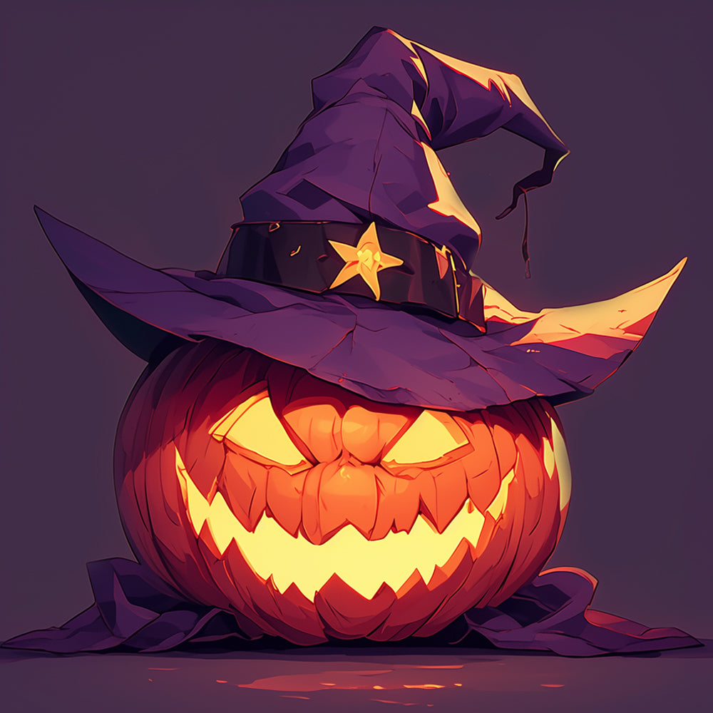 Evil pumpkin with a witch hat cross stitch kit for beginners