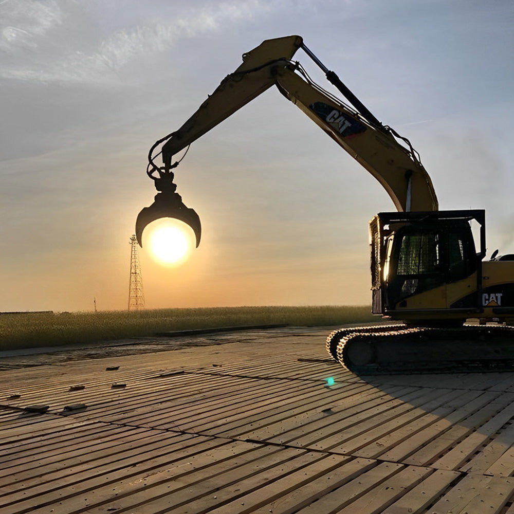 Excavator silhouette at sunset cross stitch kit for beginners