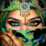 Exotic woman with green veil cross stitch kit for beginners