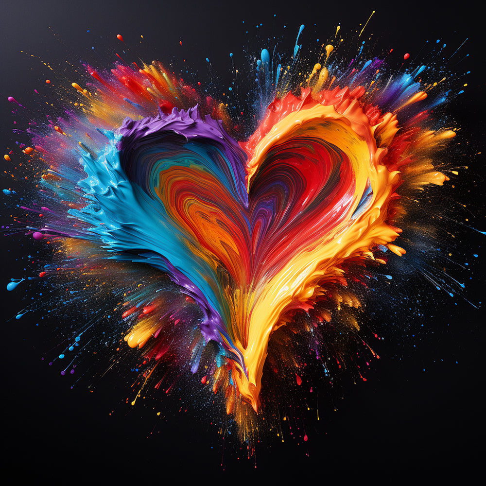 Exploding paint splatter heart cross stitch kit for beginners