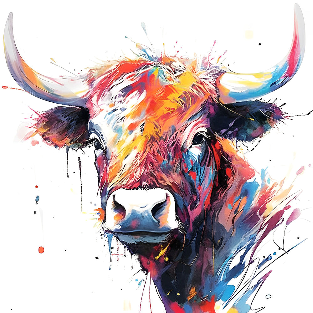 Expressive watercolour highland cow cross stitch kit for beginners