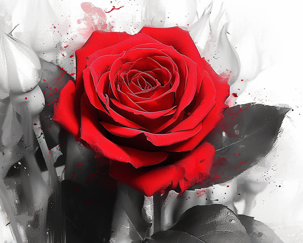 Eye-catching red rose paint by numbers kit for beginners