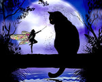 Fairy and black cat silhouette cross stitch kit for beginners
