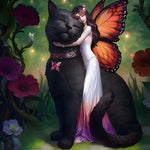 Fairy and giant black cat cross stitch kit for beginners