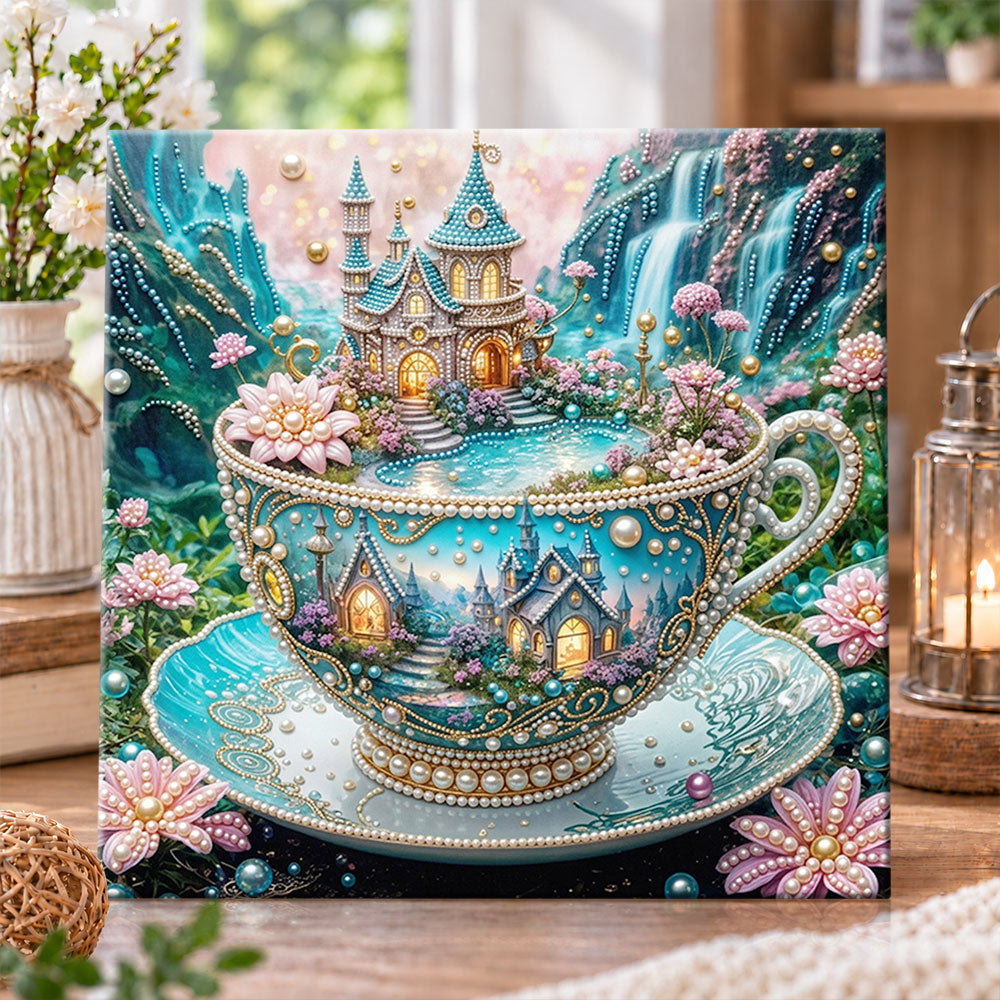 Fairy castle in teacup pearl diamond painting kit for beginners