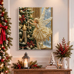 Finished fairy decorating christmas tree pearl diamond painting artwork displayed as holiday home decor
