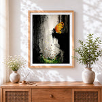 Finished fairy silhouette with orange butterflies cross stitch artwork displayed