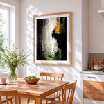 Fairy silhouette with orange butterflies cross stitch artwork displayed on wall as home decor