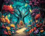 Fairytale treehouse in floral forest cross stitch kit for beginners