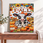 Finished fall harvest cow pearl diamond painting artwork displayed as home decor