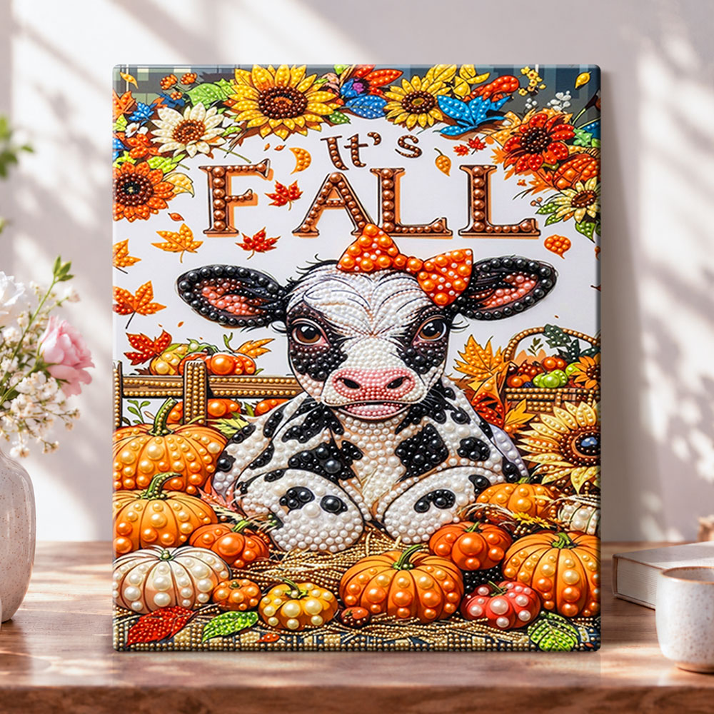 Fall harvest cow pearl diamond painting kit for beginners