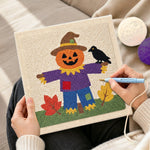 Creating handmade fall pumpkin scarecrow punch needle artwork