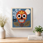 Finished fall sugar skull art artwork displayed on a wall