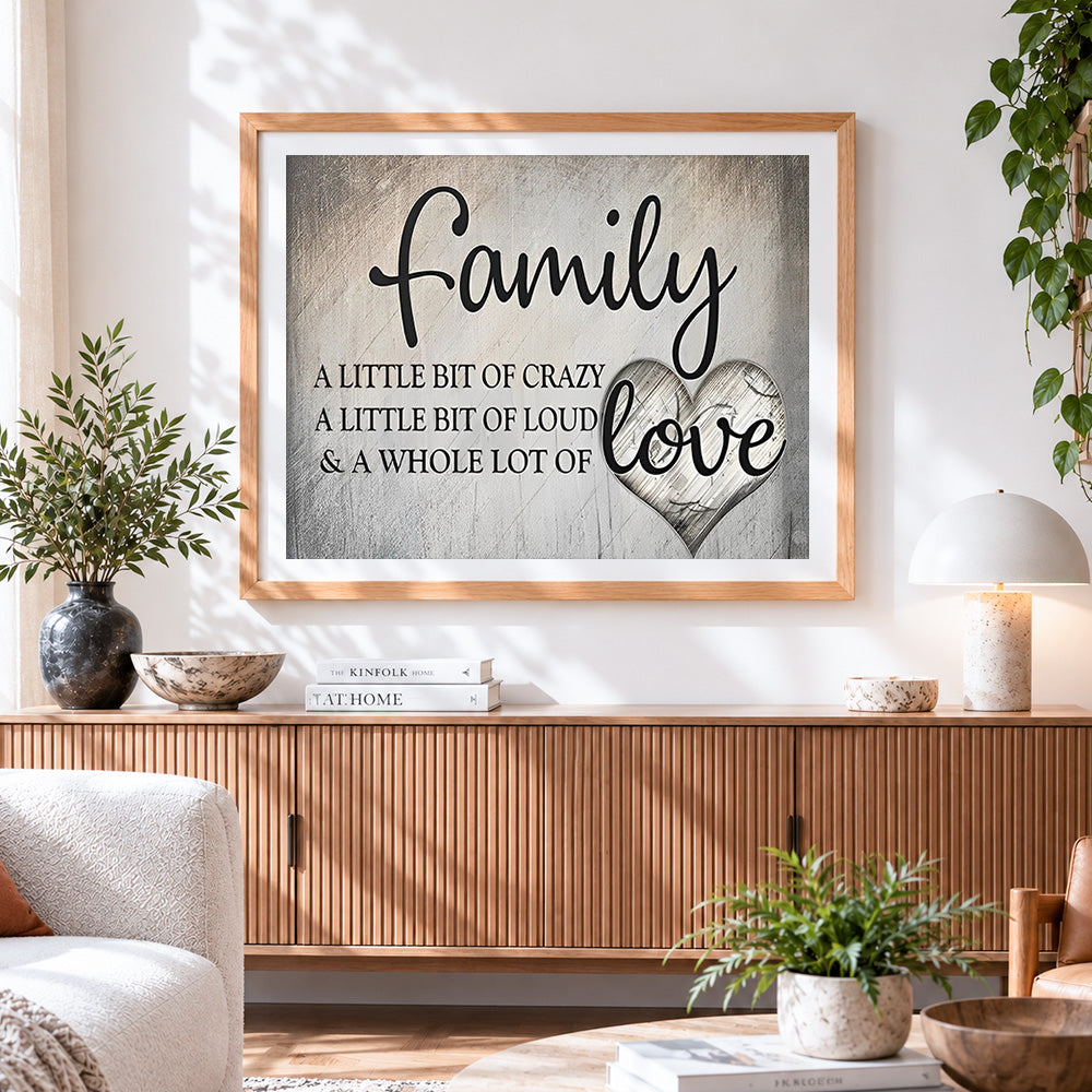 Finished family and love quote paint by numbers artwork displayed as home decor
