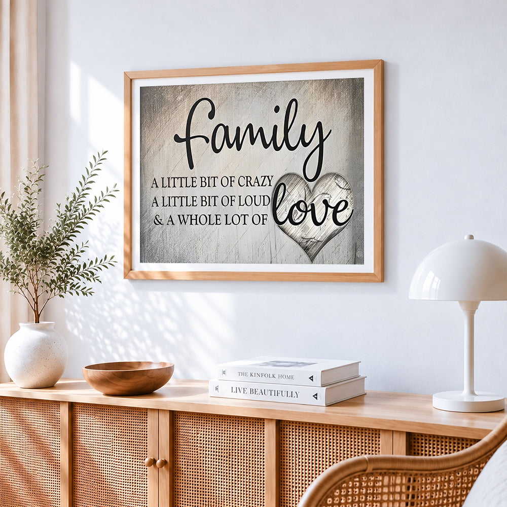Family and love quote paint by numbers artwork displayed on wall as home decor