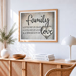 Family and love quote paint by numbers artwork displayed on wall as home decor