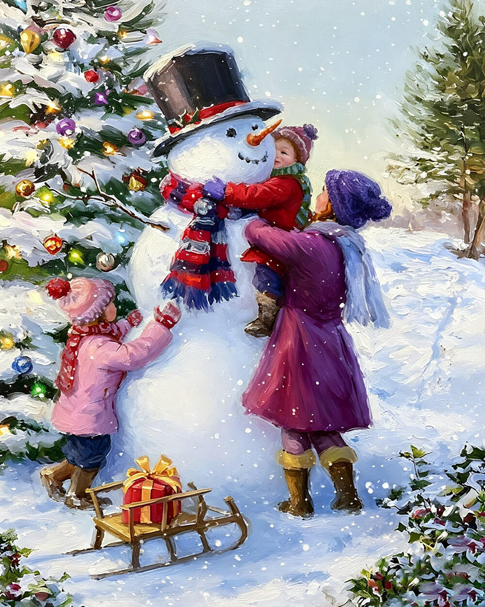 Family building snowman cross stitch kit for beginners