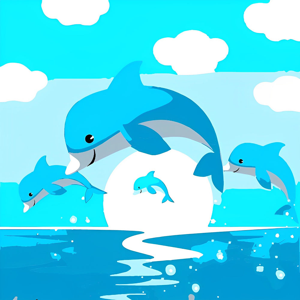 Family of dolphins jumping cross stitch kit for beginners
