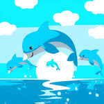 Family of dolphins jumping cross stitch kit for beginners