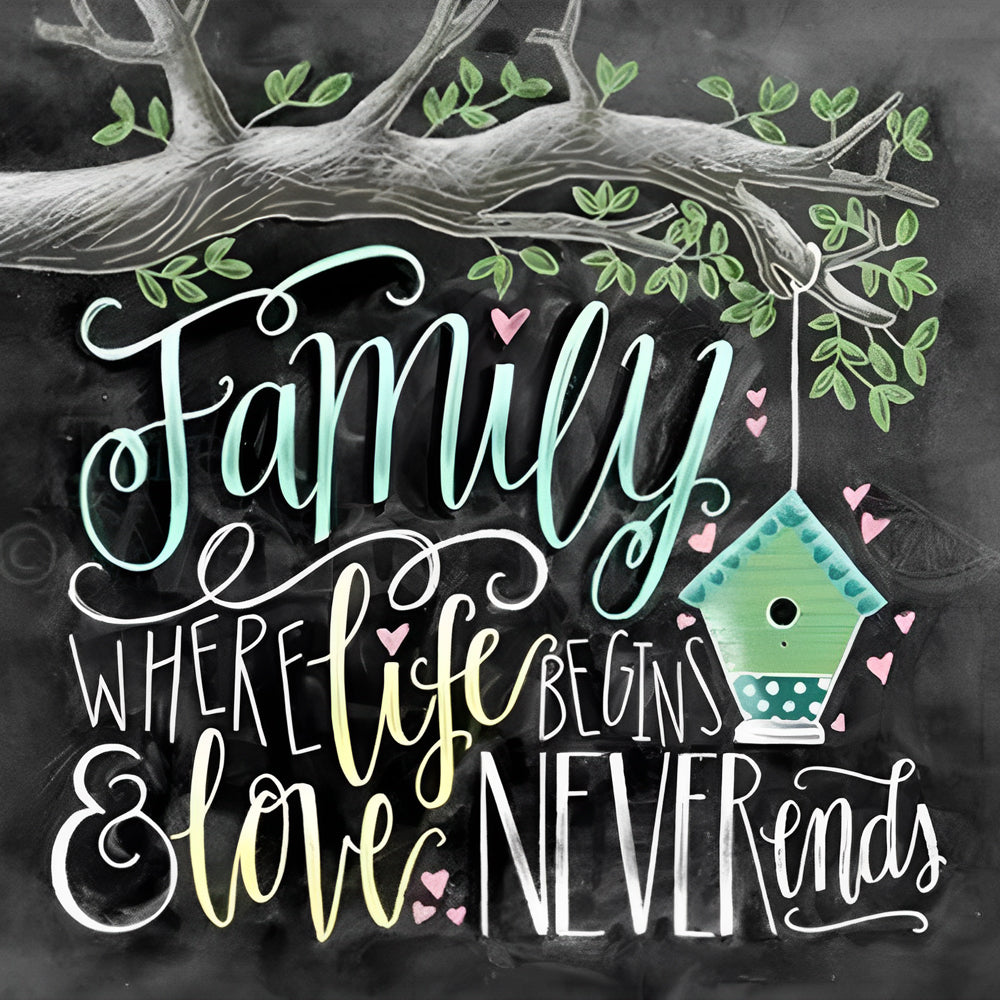 Family where life begins and love never ends cross stitch kit for beginners