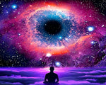 Fantasy cosmic eye and meditating figure cross stitch kit for beginners