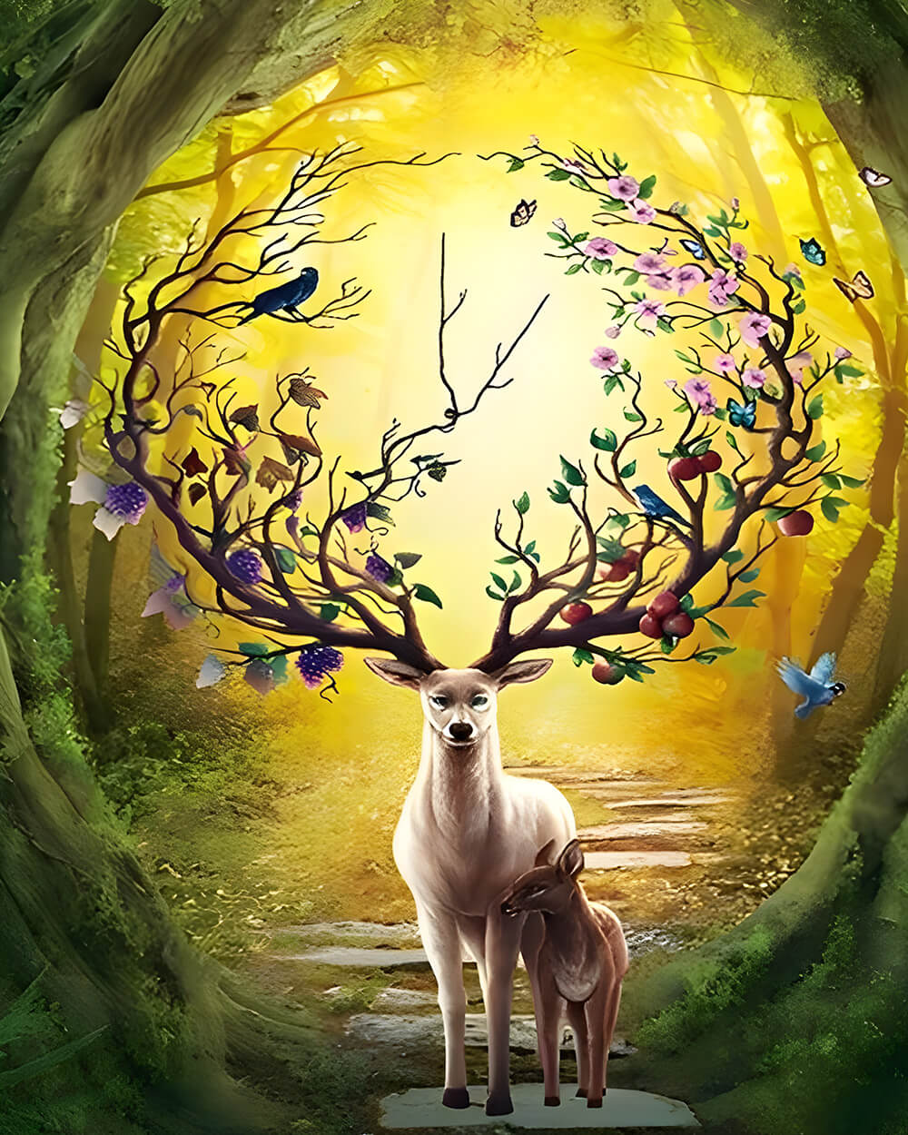 Fantasy deer with blossom antlers cross stitch kit for beginners