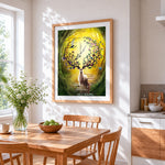 Fantasy deer with blossom antlers cross stitch artwork displayed on wall as home decor