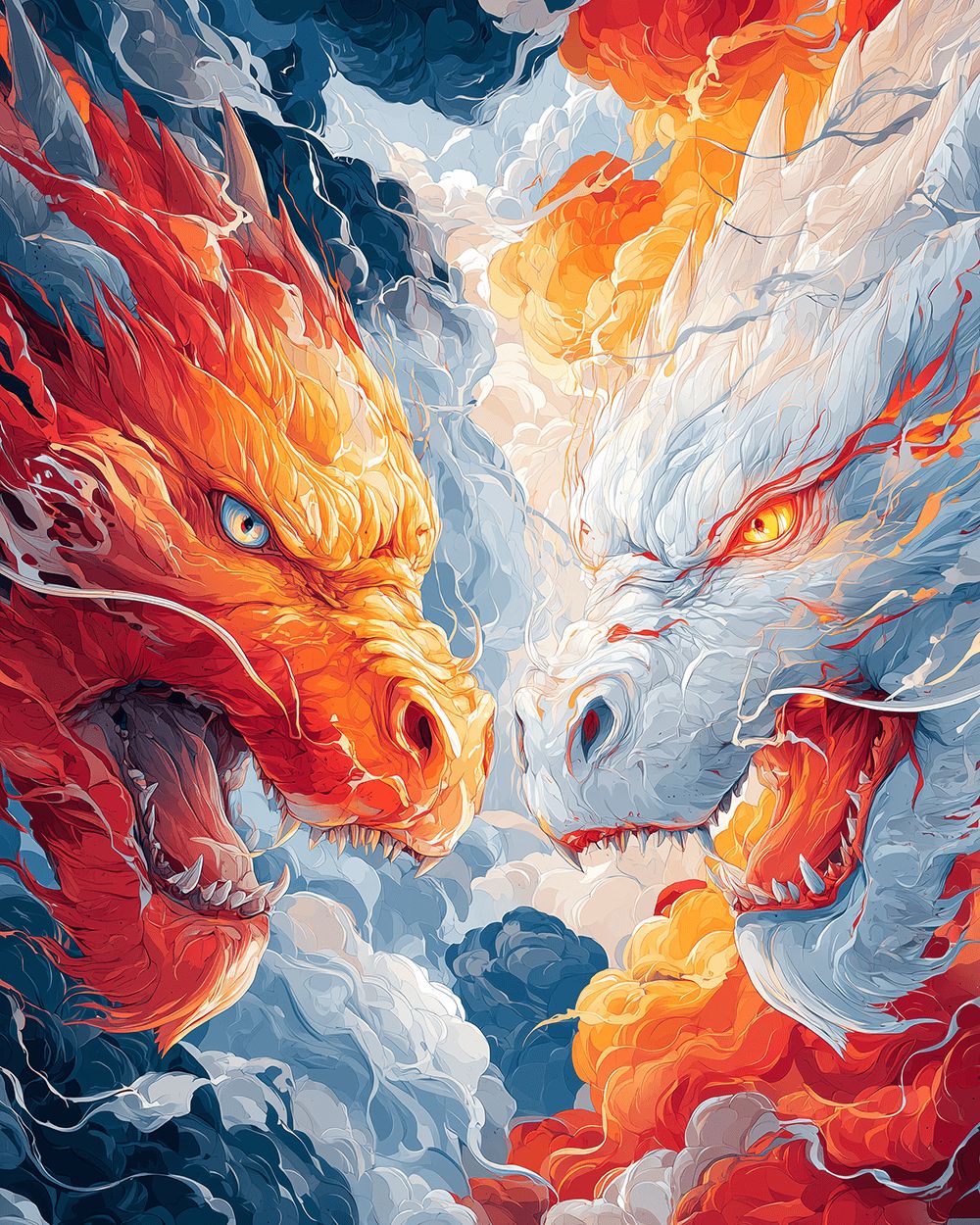 Fantasy fire and ice dragons cross stitch kit for beginners