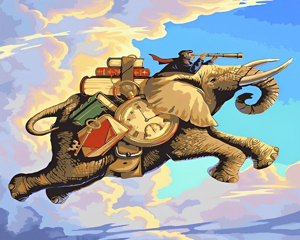 Fantasy flying elephant adventure cross stitch kit for beginners