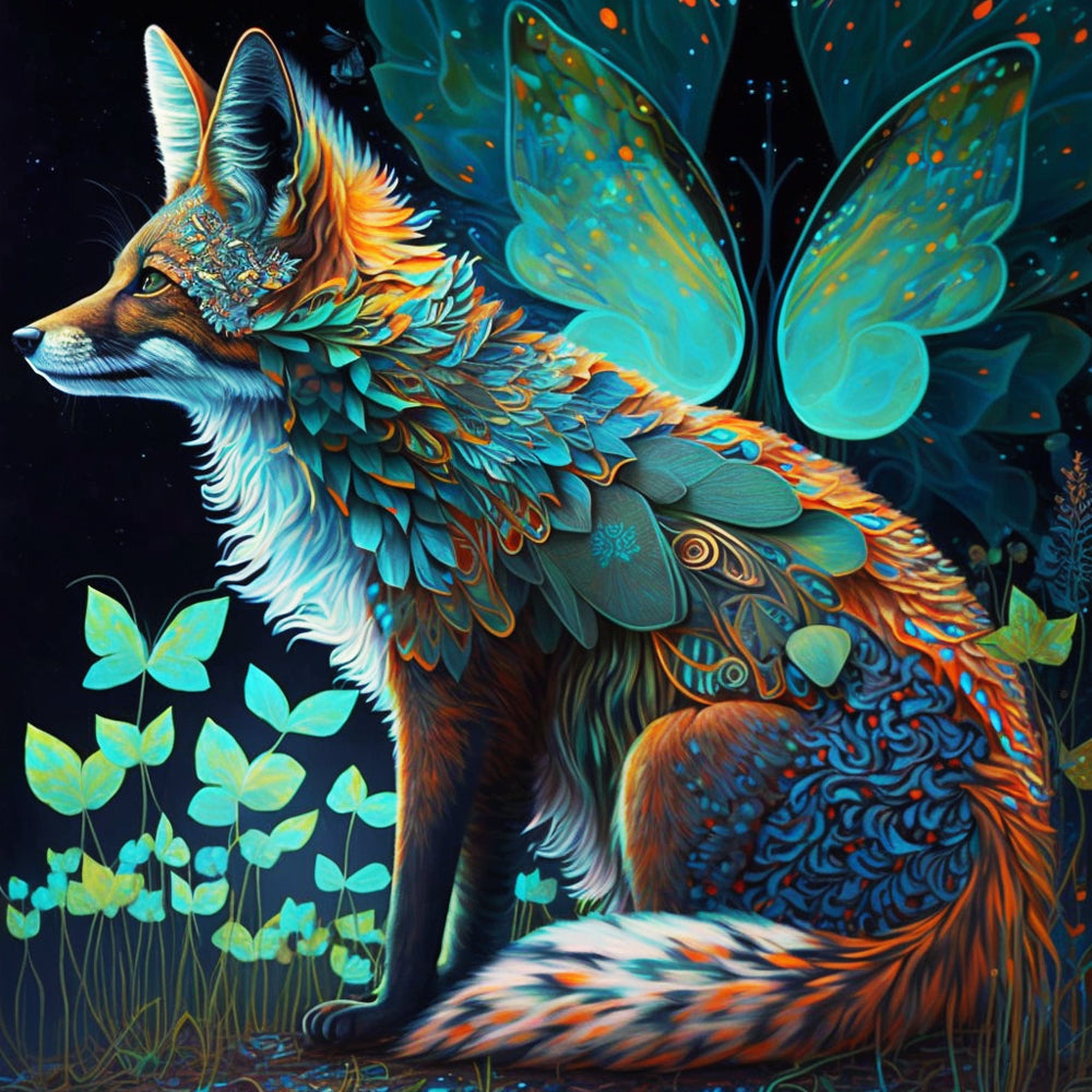 Fantasy leaf fox and butterfly cross stitch kit for beginners