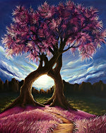 Fantasy purple tree at sunset cross stitch kit for beginners