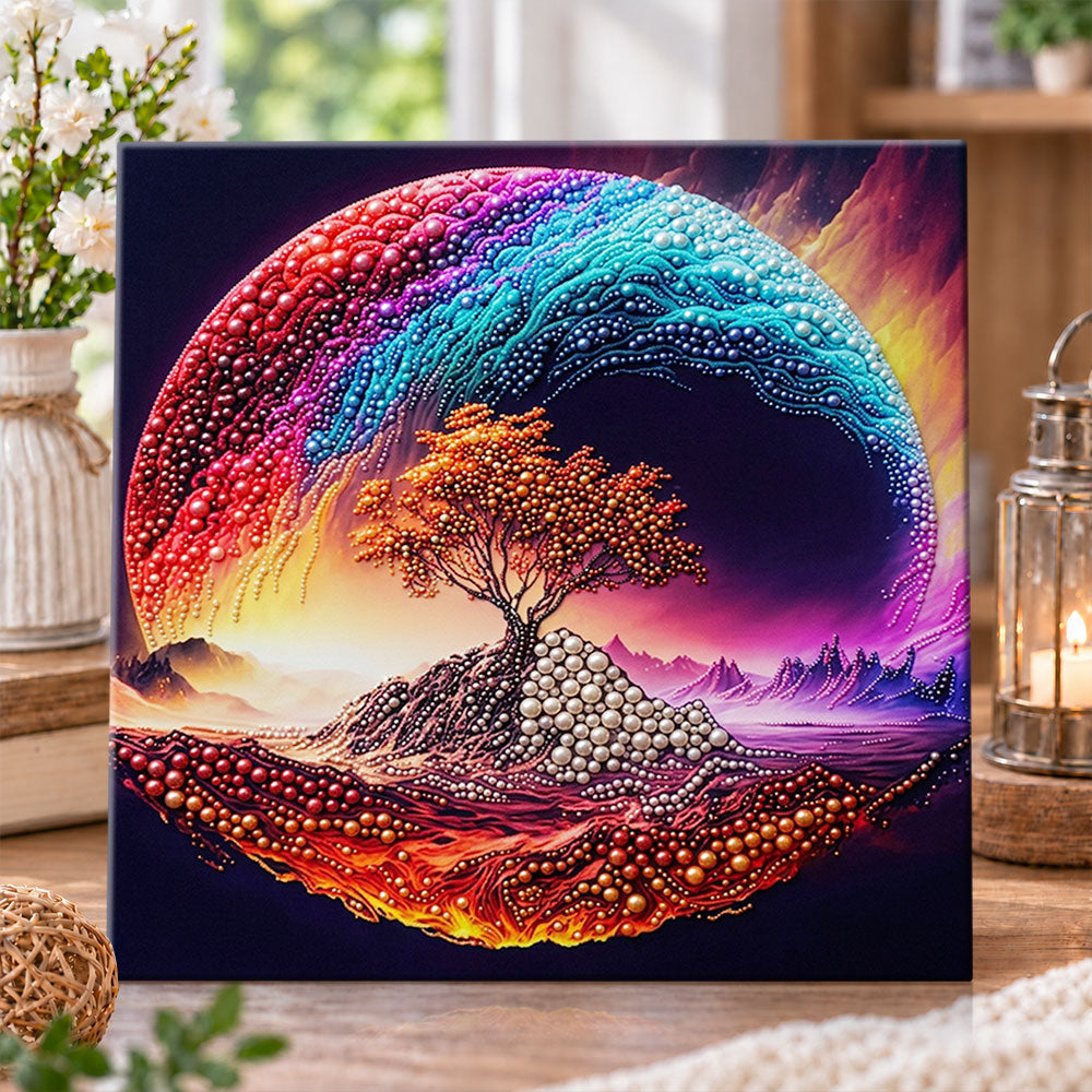 Fantasy tree on colourful planet pearl diamond painting kit for beginners