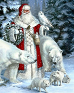 Fantasy woodland santa with arctic animals cross stitch kit for beginners