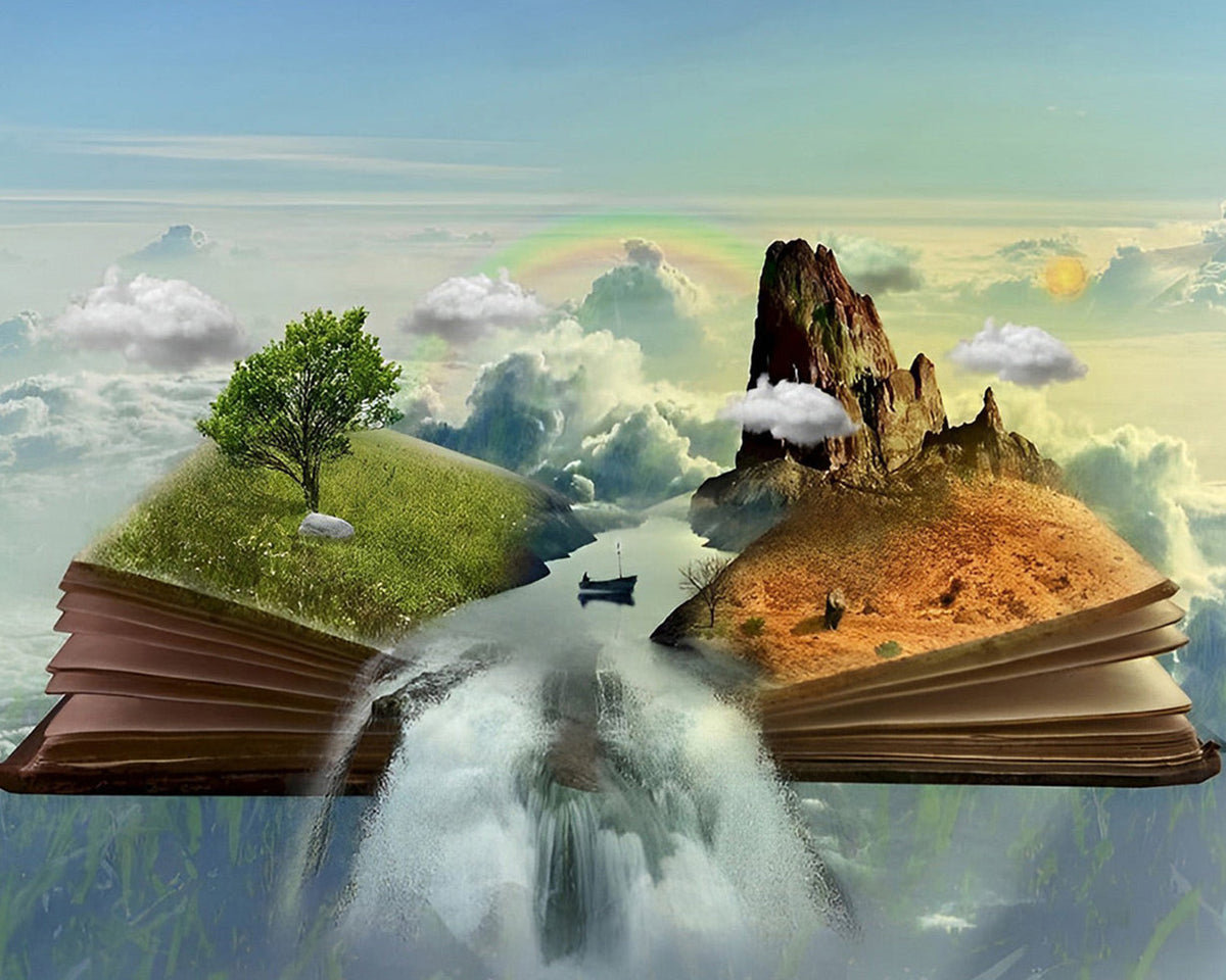 Fantasy world emerging from a book paint by numbers kit for beginners