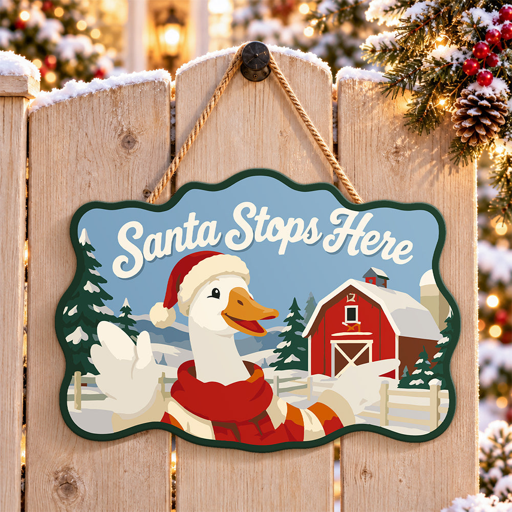 Farm christmas greeting paint by numbers door hanger on a garden gate