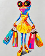 Fashionable frog with shopping bags cross stitch kit for beginners