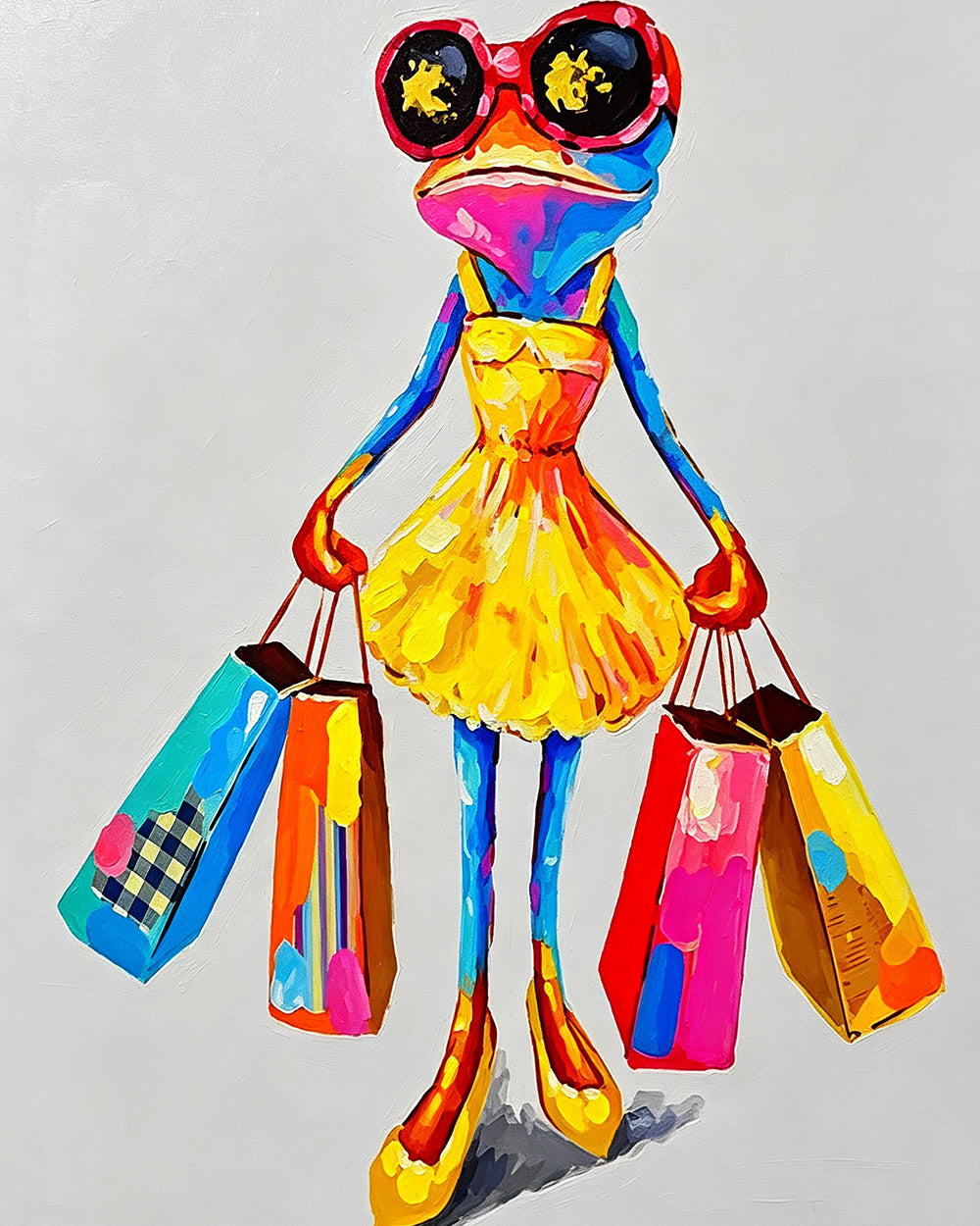 Fashionable frog with shopping bags paint by numbers kit for beginners