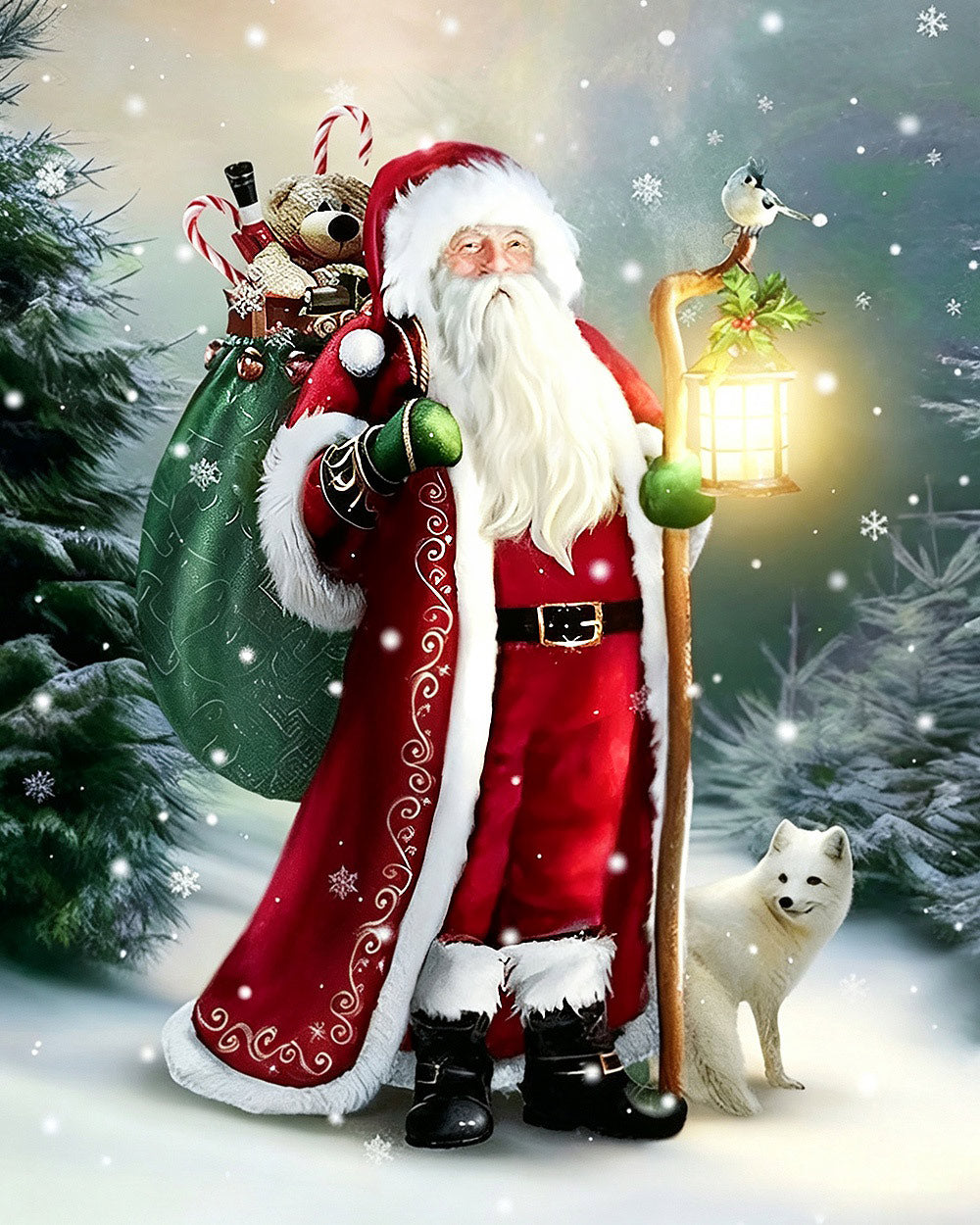 Father christmas and arctic fox cross stitch kit for beginners