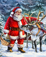 Father christmas and reindeer in the snow cross stitch kit for beginners