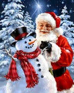 Father christmas and snowman in winter forest cross stitch kit for beginners
