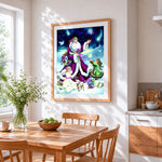Father christmas, angels and gifts cross stitch artwork displayed on wall as home decor