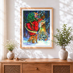 Finished father christmas carrying a sack of toys cross stitch artwork displayed