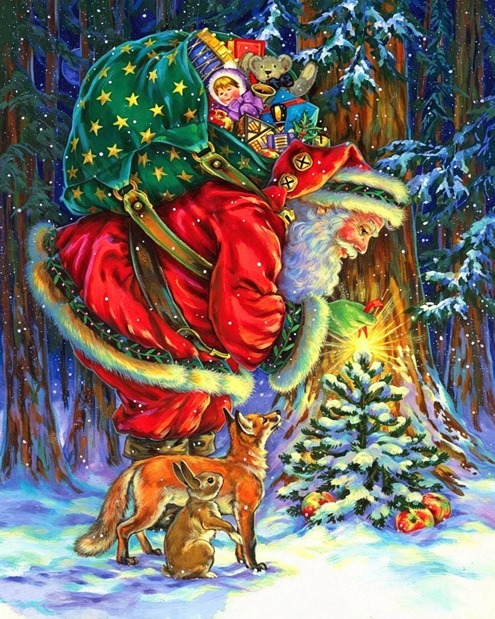 Father christmas carrying a sack of toys cross stitch kit for beginners