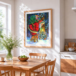 Father christmas carrying a sack of toys cross stitch artwork displayed on wall as home decor
